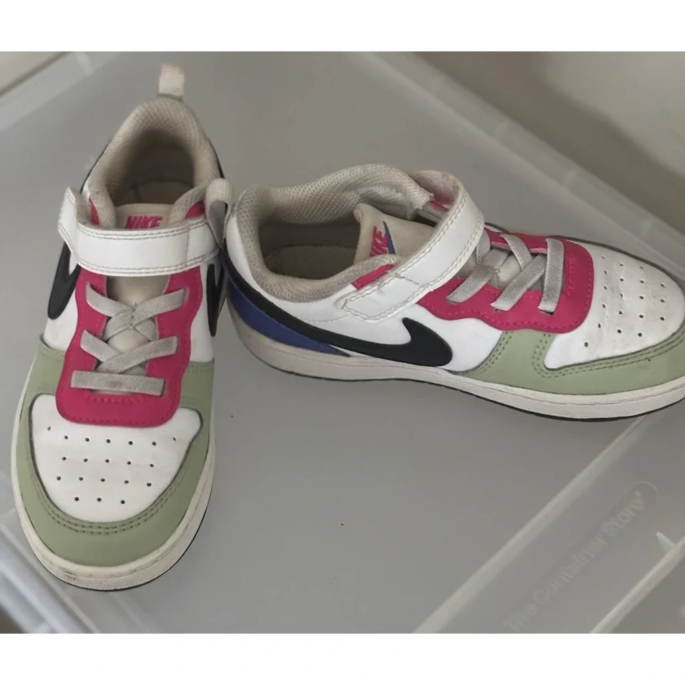 Nike Unisex Kids Colorblock Athletic Sneakers White Pink Green Blue Hook & Loop
